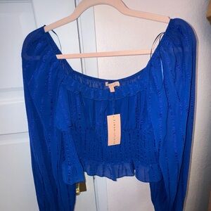 NEW Evolutionary Blue Smocked Crop Blouse with Long Sleeves‎ Size M